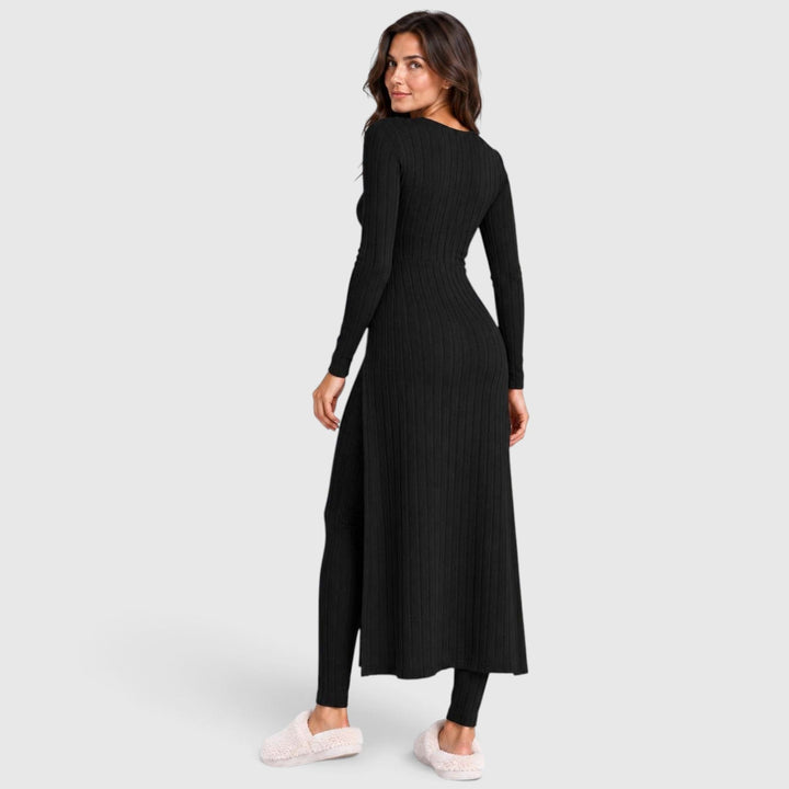 Women's Casual Ribbed Knit Long Sleeve Loungewear Set