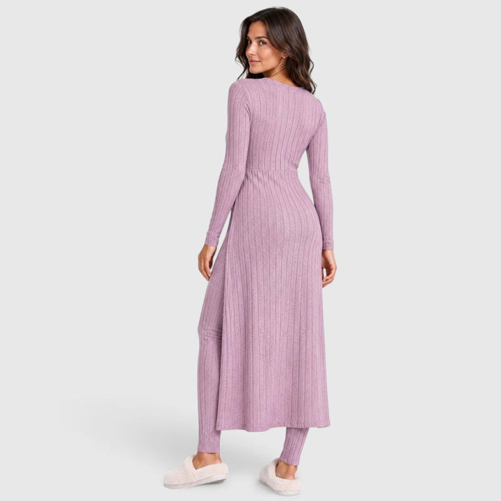 Women's Casual Ribbed Knit Long Sleeve Loungewear Set