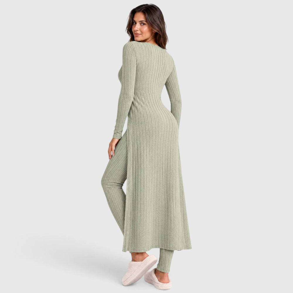 Women's Casual Ribbed Knit Long Sleeve Loungewear Set