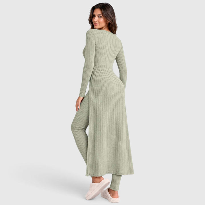 Women's Casual Ribbed Knit Long Sleeve Loungewear Set