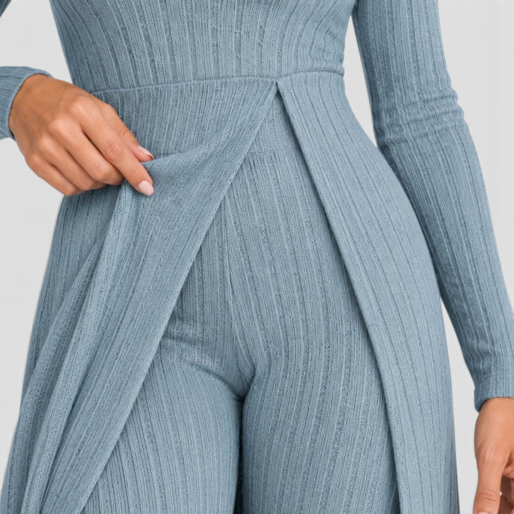 Women's Casual Ribbed Knit Long Sleeve Loungewear Set