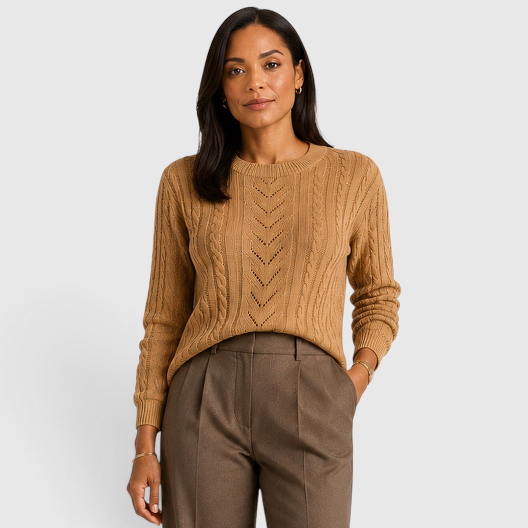 Women's Soft Cable Knit Crew Neck Sweater