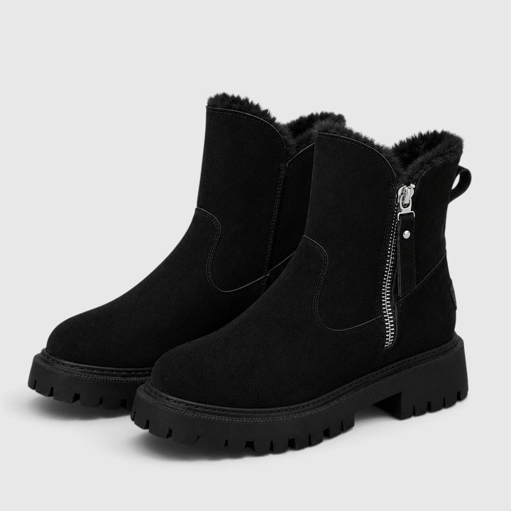 Women's Stylish Suede Ankle Boots with Faux Fur Lining