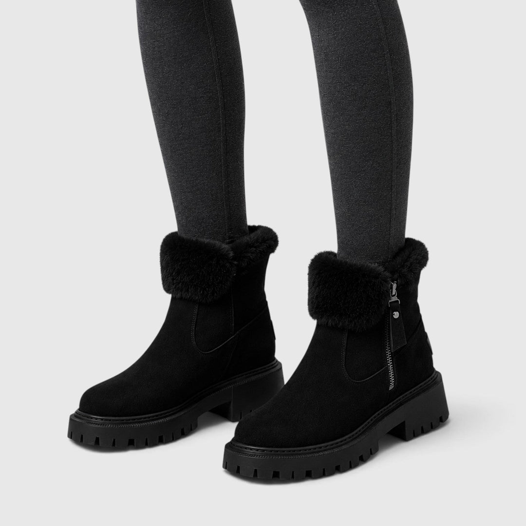 Women's Stylish Suede Ankle Boots with Faux Fur Lining
