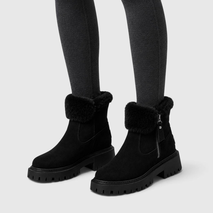 Women's Stylish Suede Ankle Boots with Faux Fur Lining