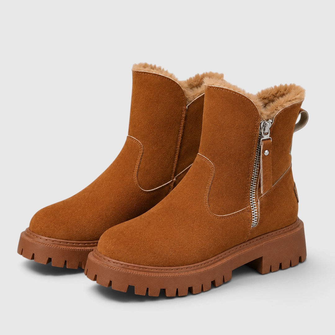 Women's Stylish Suede Ankle Boots with Faux Fur Lining