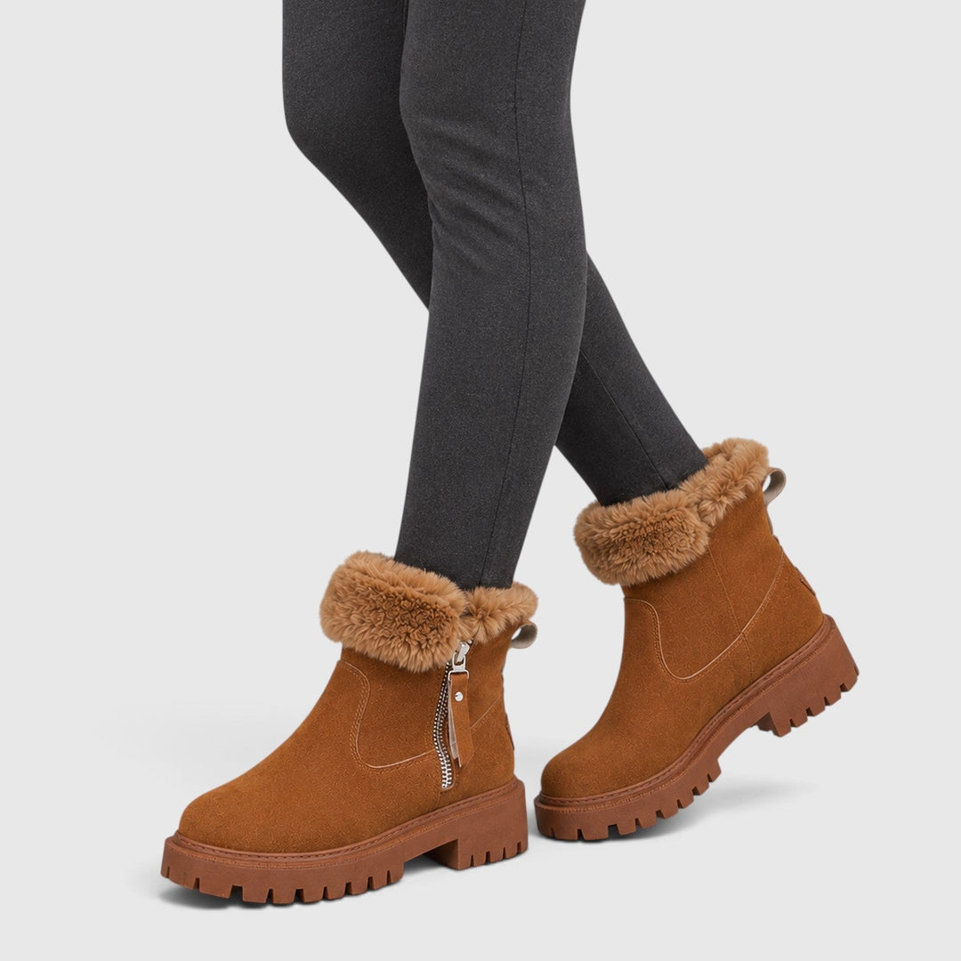 Women's Stylish Suede Ankle Boots with Faux Fur Lining
