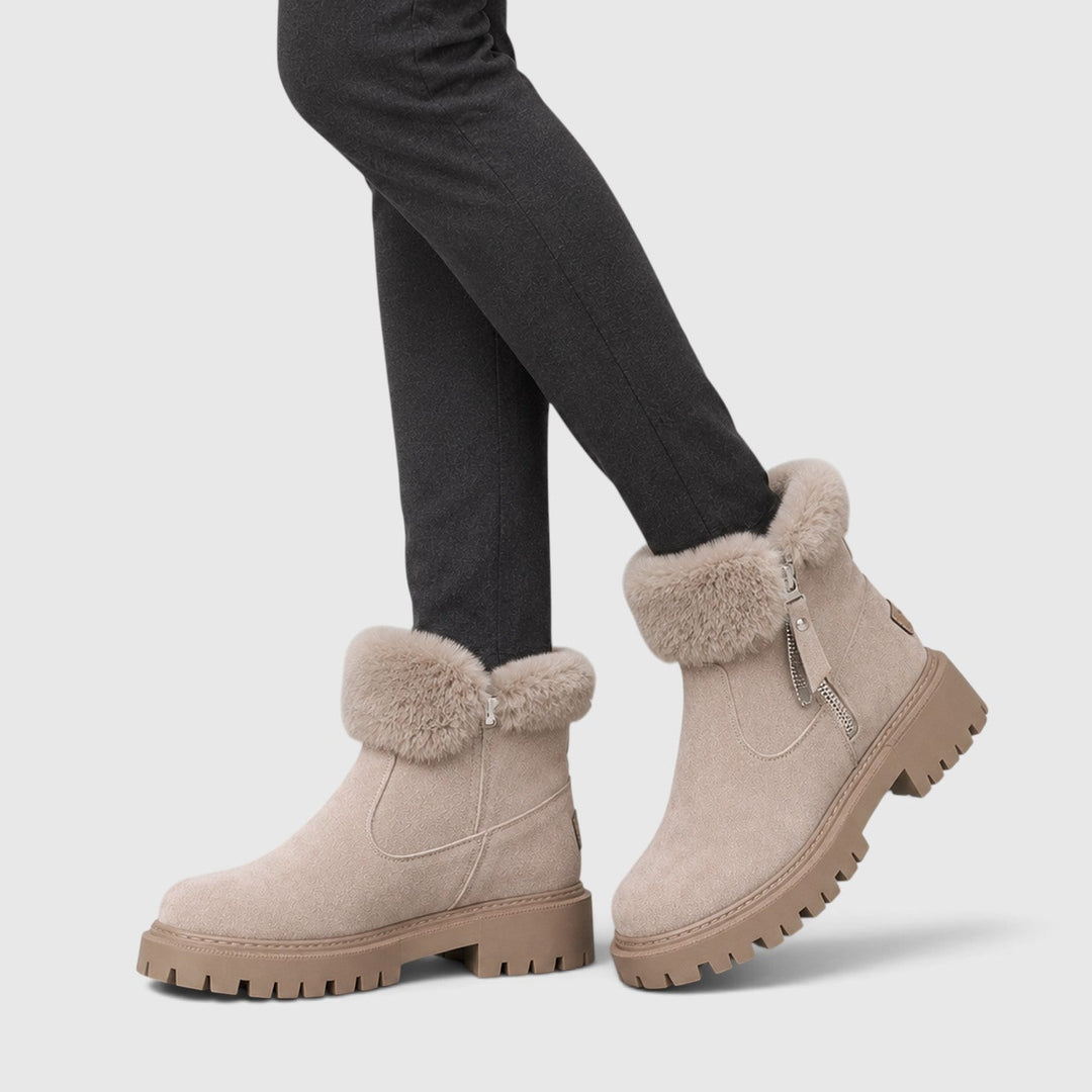 Women's Stylish Suede Ankle Boots with Faux Fur Lining