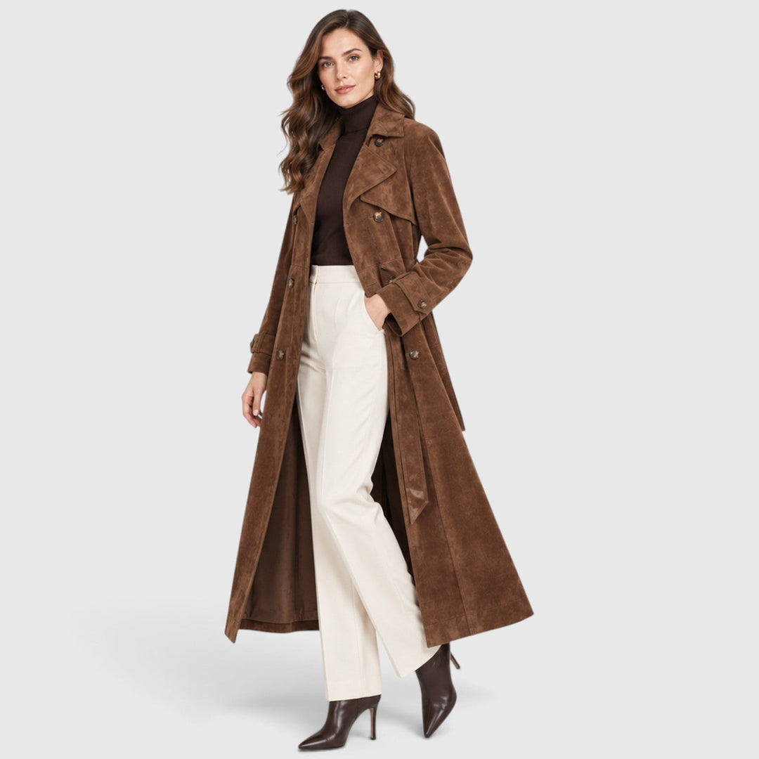 Women's Classic Suede Effect Trench Coat