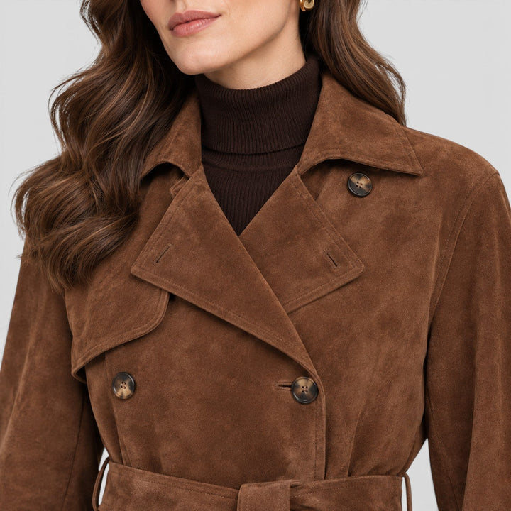 Women's Classic Suede Effect Trench Coat