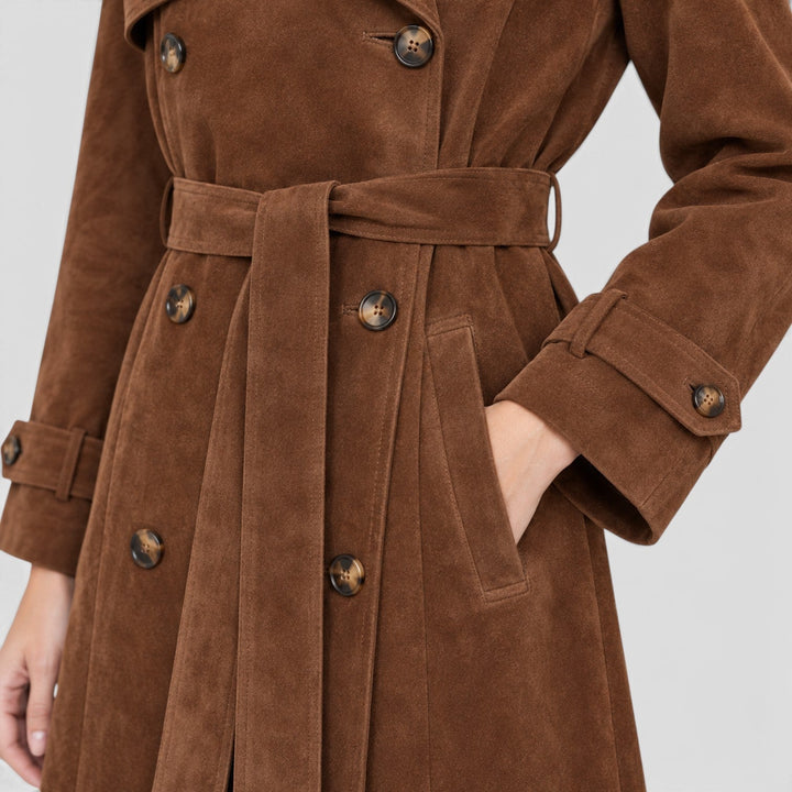 Women's Classic Suede Effect Trench Coat