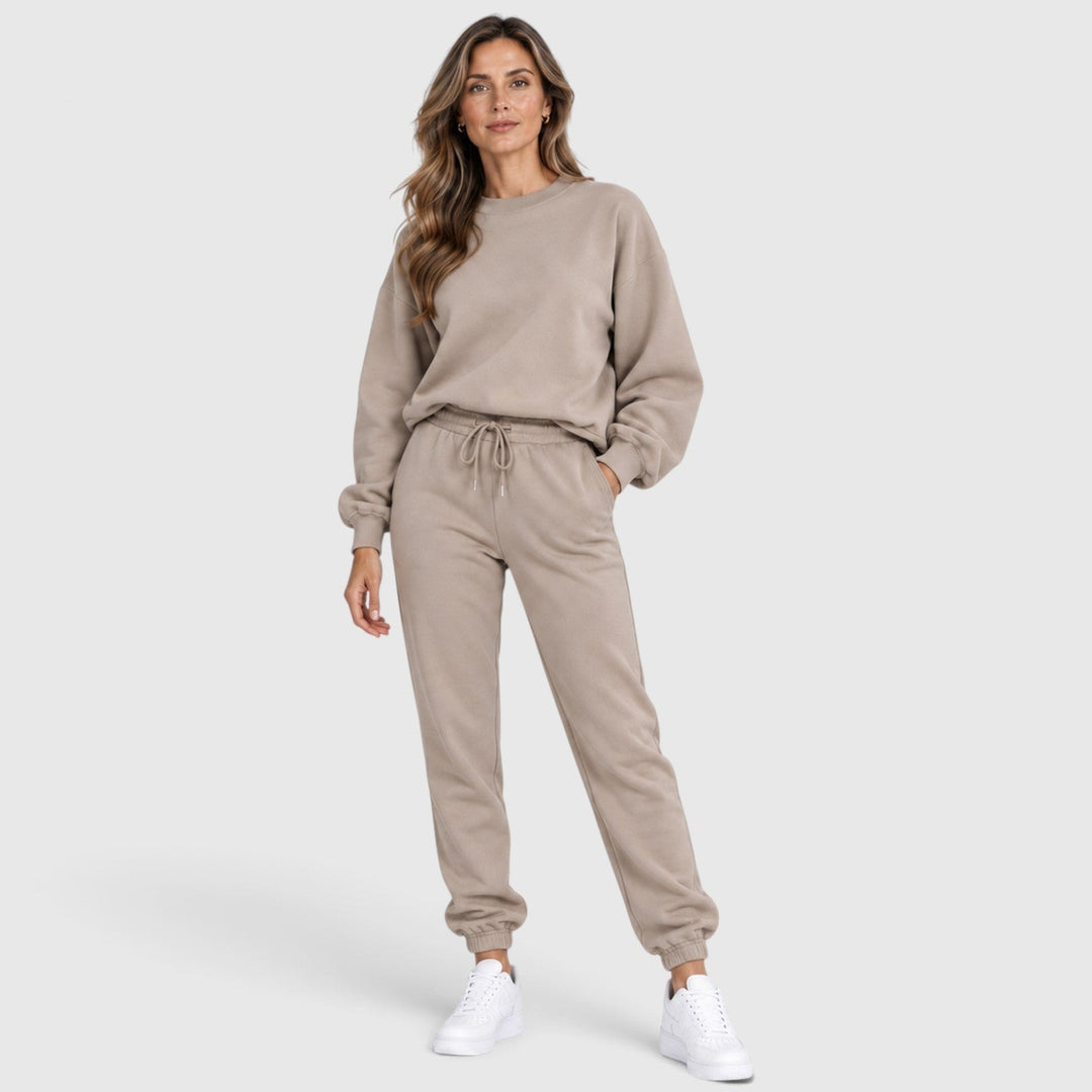 Women's Casual Cotton Blend Sweatshirt Set with Drawstring Pants