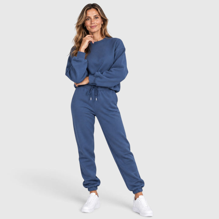 Women's Casual Cotton Blend Sweatshirt Set with Drawstring Pants