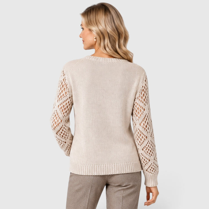 Women's Casual V-Neck Knitted Jumper with Openwork Sleeves