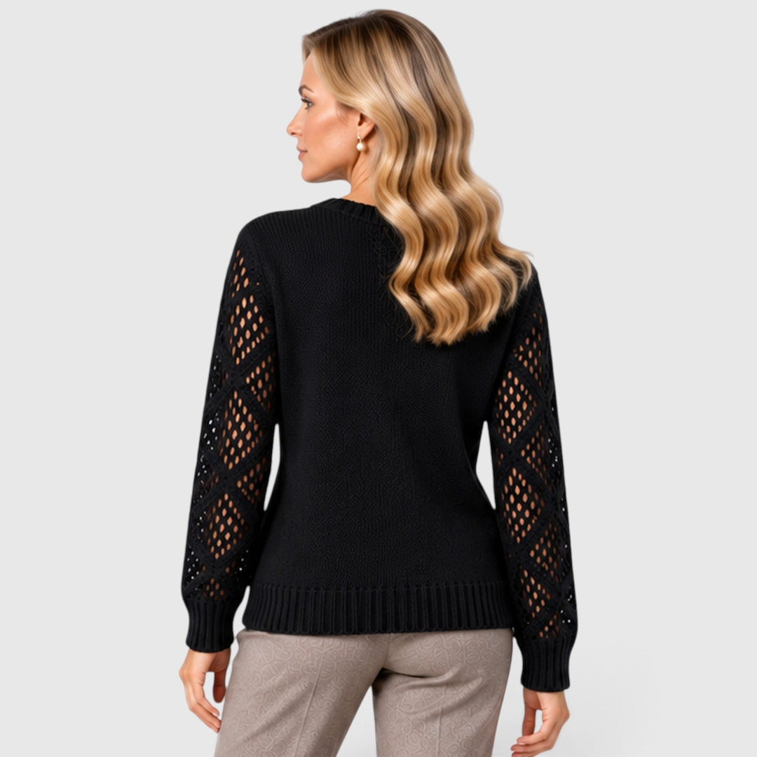 Women's Casual V-Neck Knitted Jumper with Openwork Sleeves