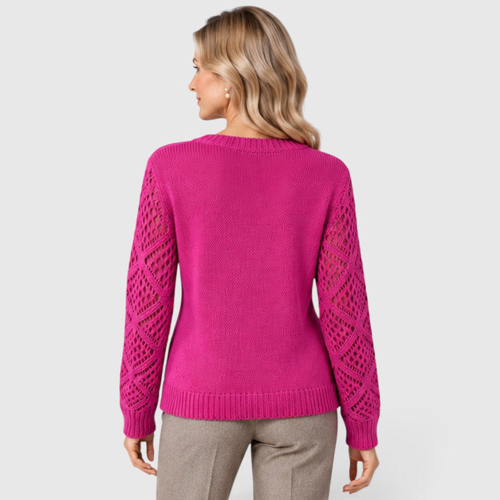 Women's Casual V-Neck Knitted Jumper with Openwork Sleeves