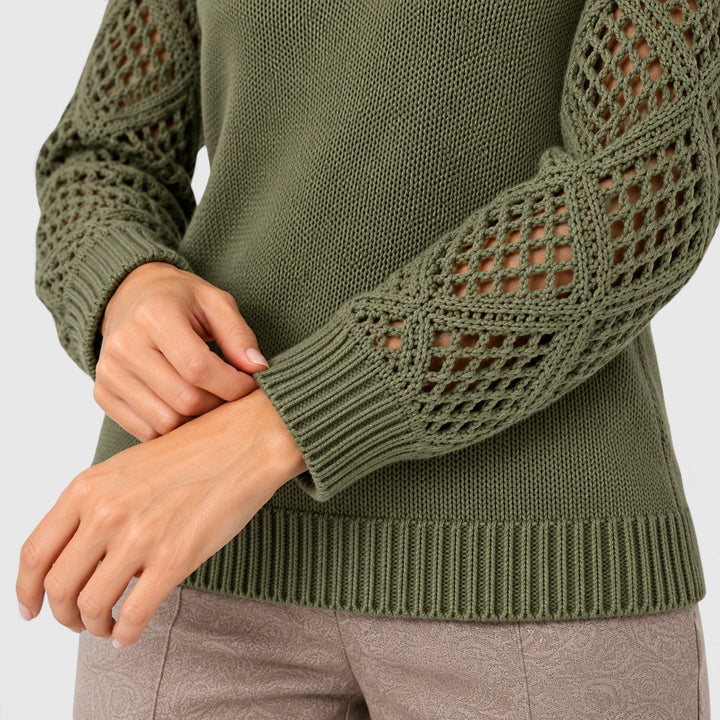 Women's Casual V-Neck Knitted Jumper with Openwork Sleeves