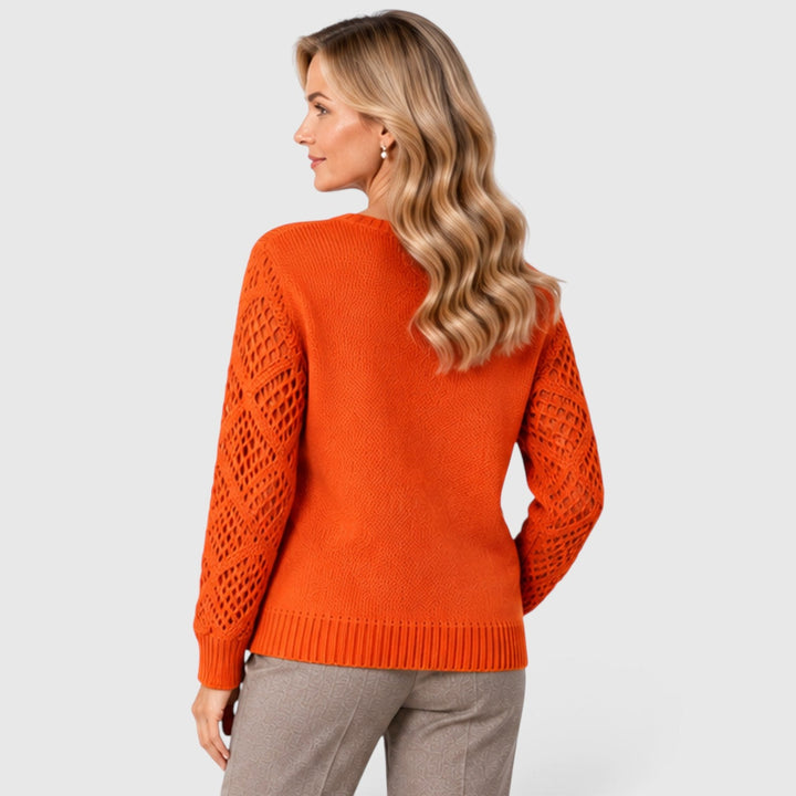 Women's Casual V-Neck Knitted Jumper with Openwork Sleeves