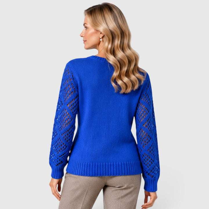 Women's Casual V-Neck Knitted Jumper with Openwork Sleeves