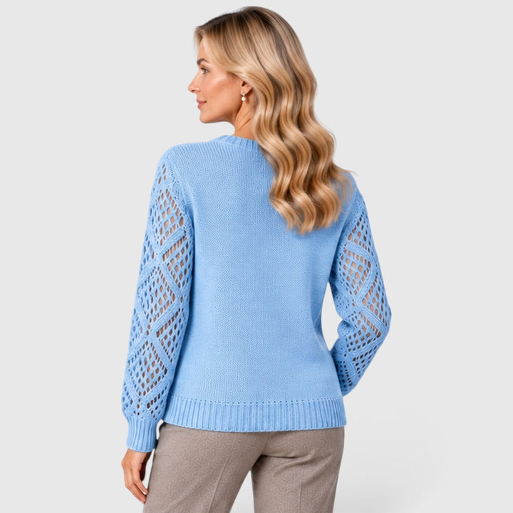 Women's Casual V-Neck Knitted Jumper with Openwork Sleeves