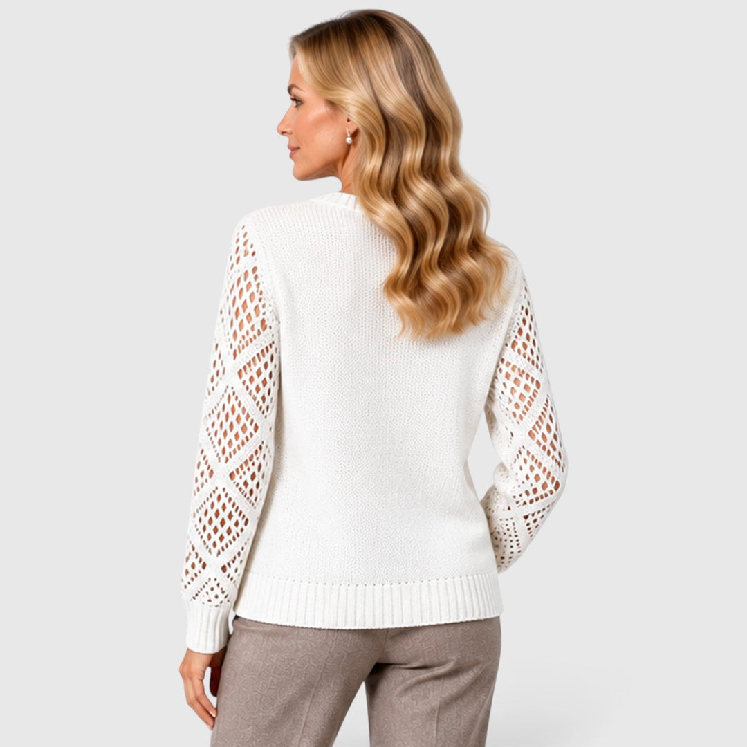 Women's Casual V-Neck Knitted Jumper with Openwork Sleeves