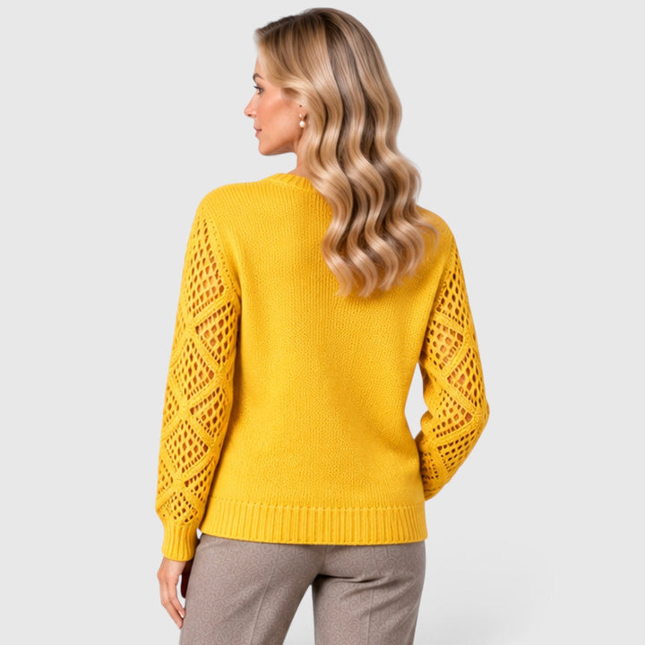 Women's Casual V-Neck Knitted Jumper with Openwork Sleeves