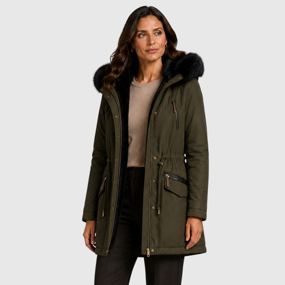 Women's Warm Hooded Zip Front Jacket with Pockets