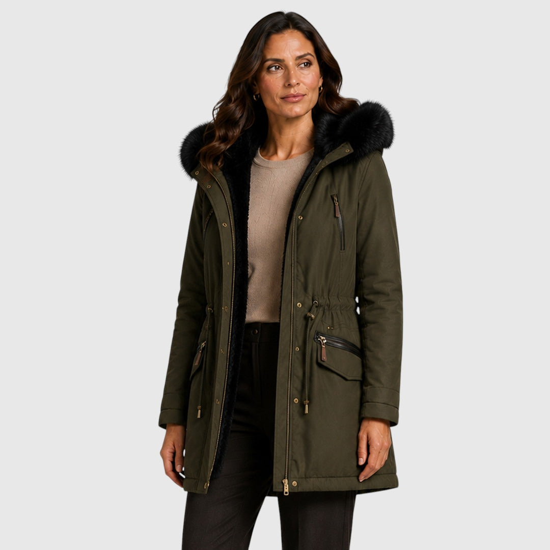 Women's Warm Hooded Zip Front Jacket with Pockets
