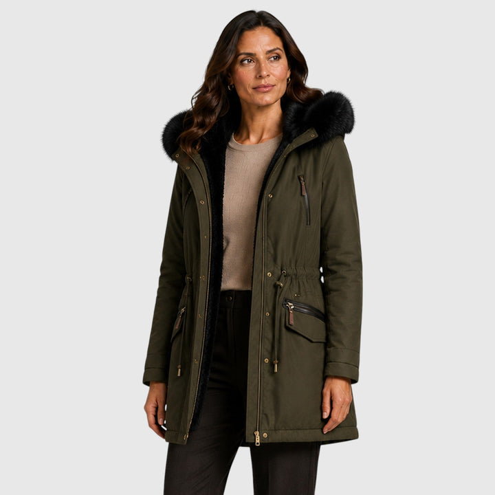 Women's Warm Hooded Zip Front Jacket with Pockets