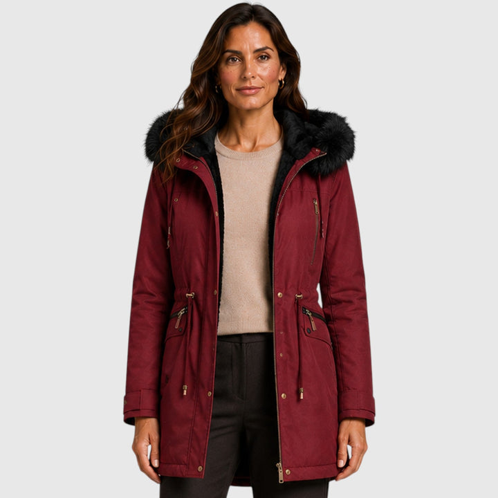 Women's Warm Hooded Zip Front Jacket with Pockets