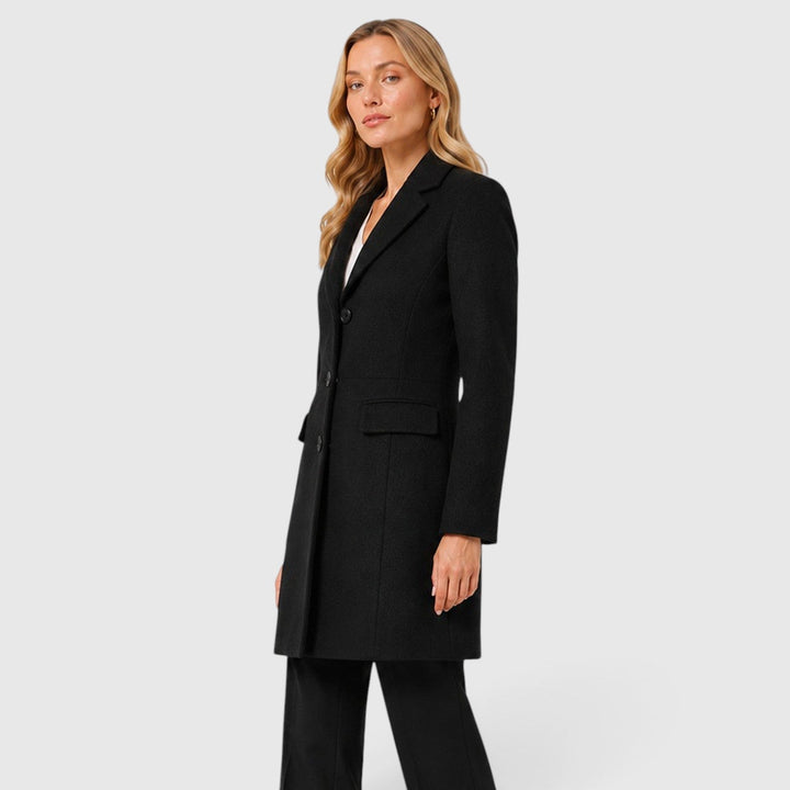 Women's Classic Wool Blend Tailored Fit Winter Coat with Lapel