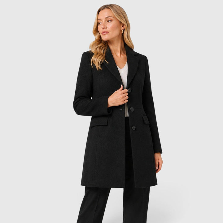 Women's Classic Wool Blend Tailored Fit Winter Coat with Lapel
