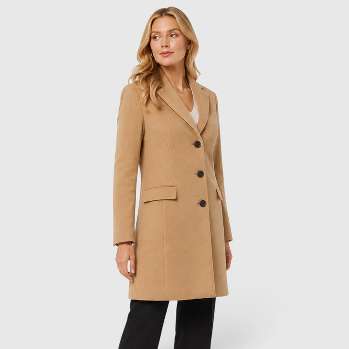 Women's Classic Wool Blend Tailored Fit Winter Coat with Lapel