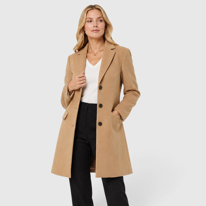 Women's Classic Wool Blend Tailored Fit Winter Coat with Lapel