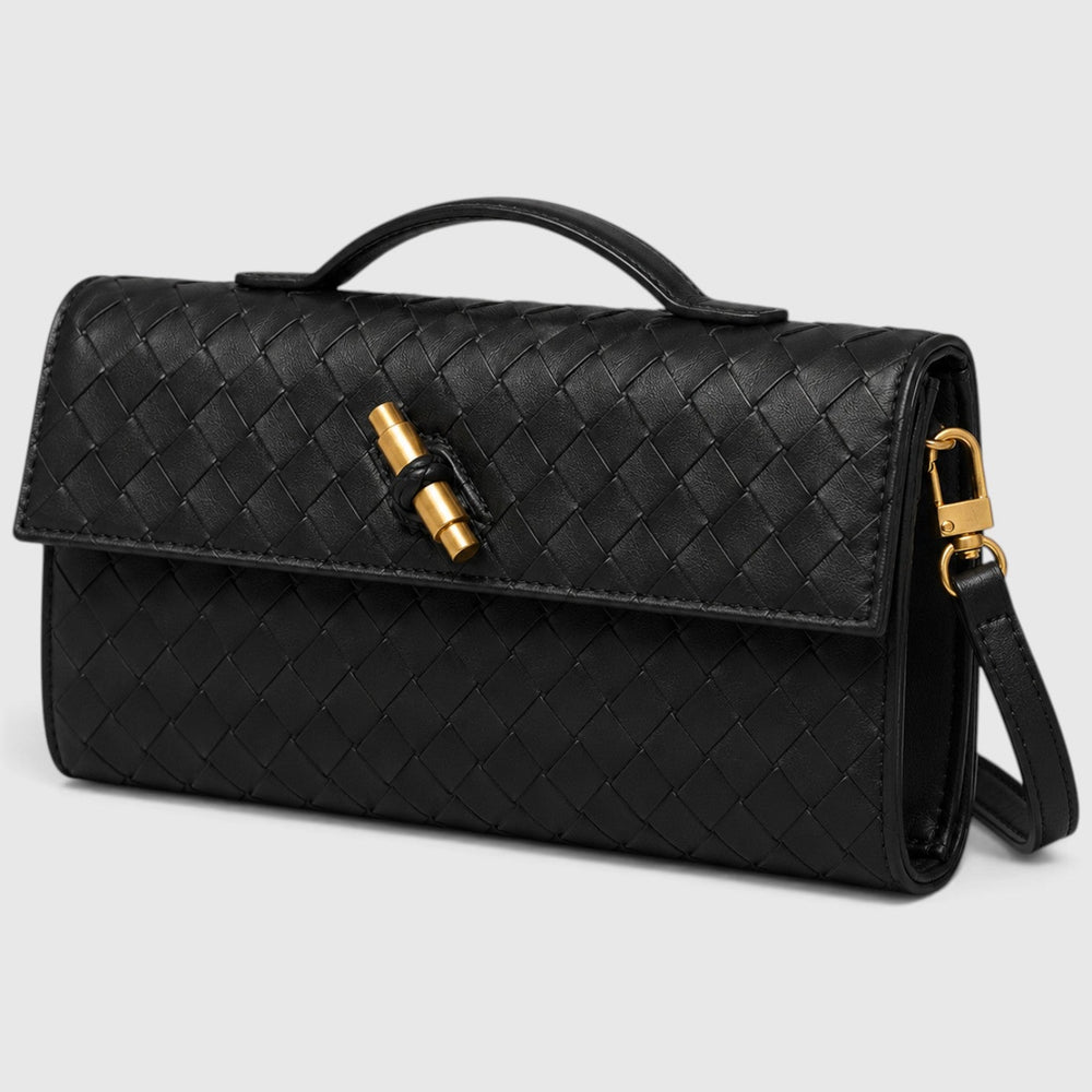 Women's Elegant Leather Woven Shoulder Clutch Bag