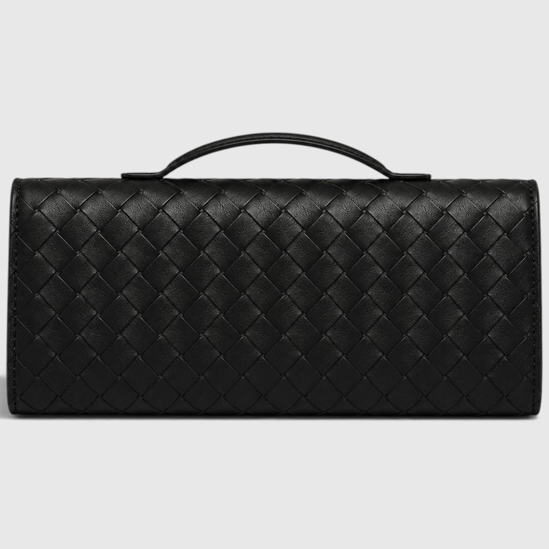 Women's Elegant Leather Woven Shoulder Clutch Bag