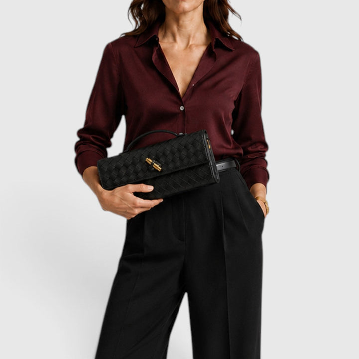 Women's Elegant Leather Woven Shoulder Clutch Bag