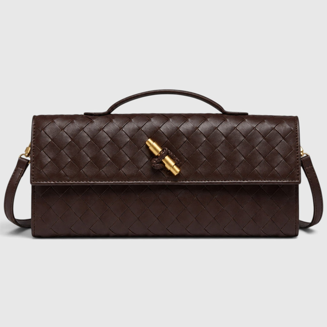Women's Elegant Leather Woven Shoulder Clutch Bag