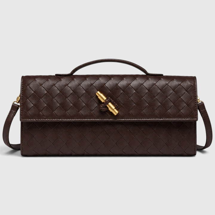 Women's Elegant Leather Woven Shoulder Clutch Bag