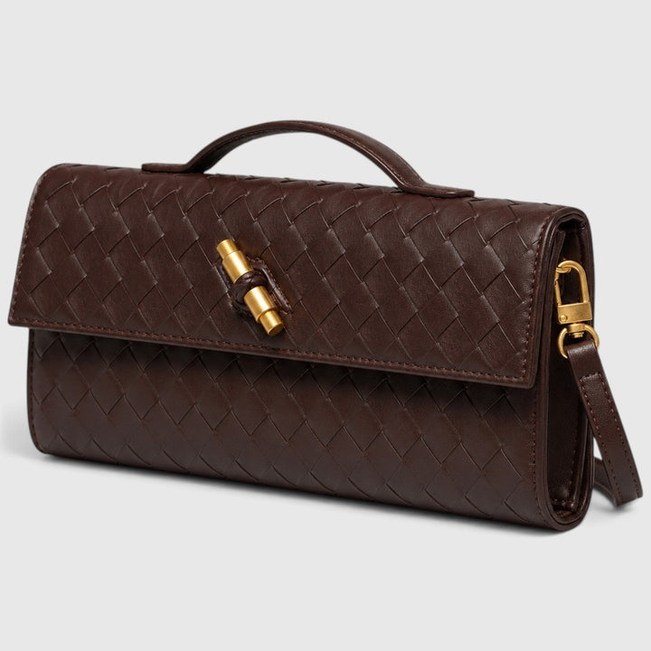 Women's Elegant Leather Woven Shoulder Clutch Bag