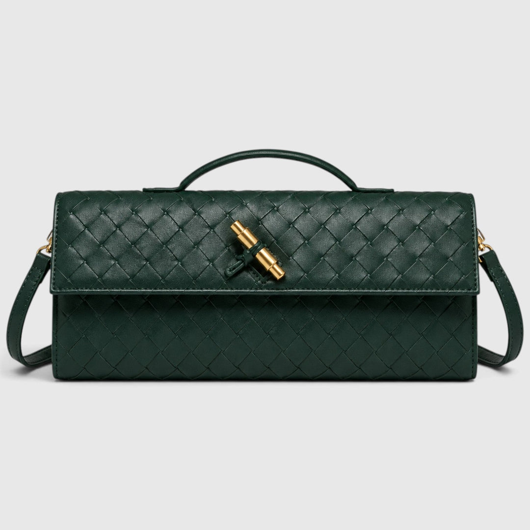 Women's Elegant Leather Woven Shoulder Clutch Bag