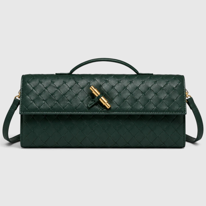 Women's Elegant Leather Woven Shoulder Clutch Bag