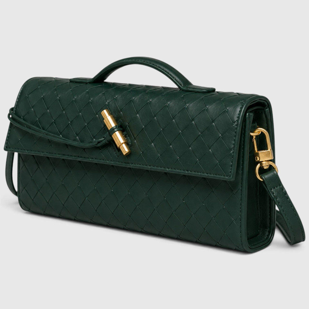 Women's Elegant Leather Woven Shoulder Clutch Bag