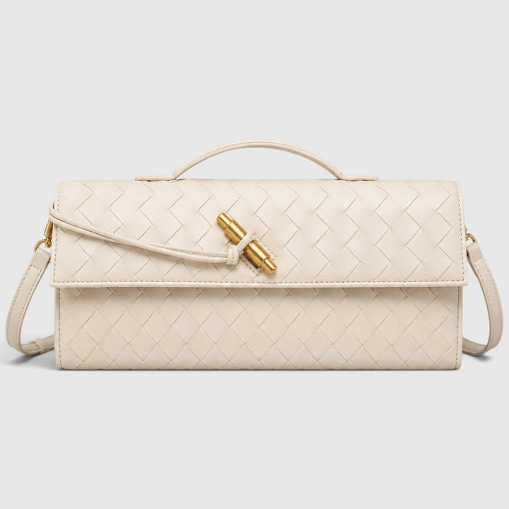Women's Elegant Leather Woven Shoulder Clutch Bag