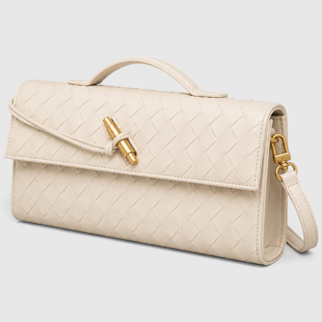 Women's Elegant Leather Woven Shoulder Clutch Bag