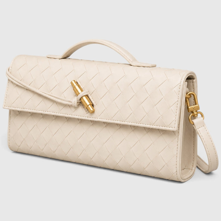 Women's Elegant Leather Woven Shoulder Clutch Bag