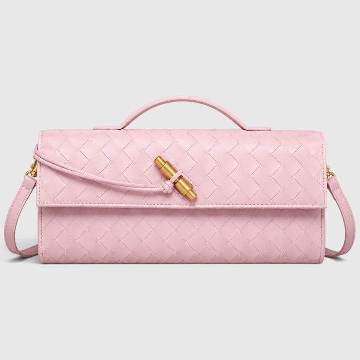 Women's Elegant Leather Woven Shoulder Clutch Bag