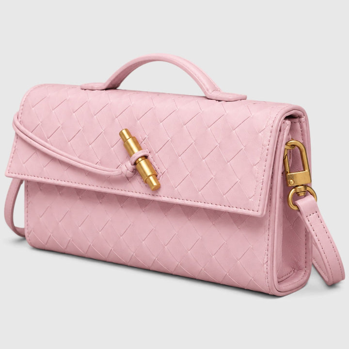 Women's Elegant Leather Woven Shoulder Clutch Bag