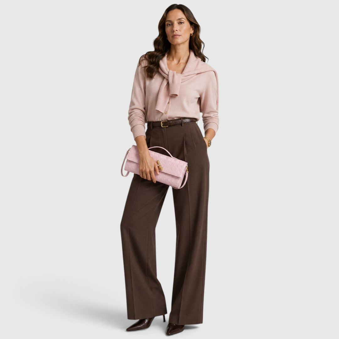 Women's Elegant Leather Woven Shoulder Clutch Bag