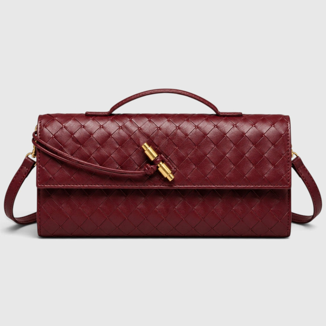 Women's Elegant Leather Woven Shoulder Clutch Bag